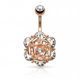 Piercing nombril fleur 12 - Rose cristal transparent