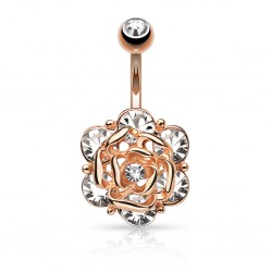 Piercing nombril fleur 12 - Rose cristal transparent