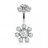 Piercing nombril fleur 13 - Haut et bas multistrass transparent