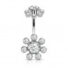 Piercing nombril fleur 13 - Haut et bas multistrass transparent