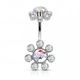 Piercing nombril fleur 13 - Haut et bas multistrass aurora