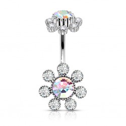 Piercing nombril fleur 13 - Haut et bas multistrass aurora