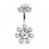Piercing nombril fleur 13 - Haut et bas multistrass aurora