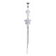 Piercing nombril fleur 34 - Gris et transparent avec chainettes