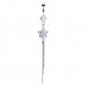 Piercing nombril fleur 34 - Gris et transparent avec chainettes