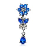 Piercing nombril fleur 35 - Inversé bleu tige titane