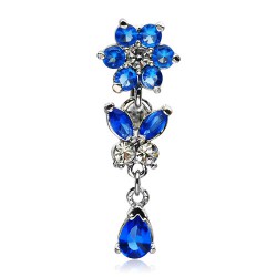 Piercing nombril fleur 35 - Inversé bleu tige titane