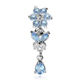 Piercing nombril fleur 35 - Inversé bleu-clair tige titane