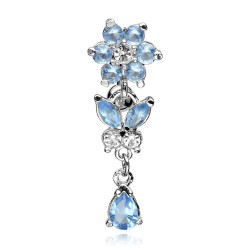 Piercing nombril fleur 35 - Inversé bleu-clair tige titane