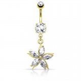 Piercing nombril fleur 58 - Jaune lignes en acier
