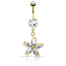 Piercing nombril fleur 58 - Jaune lignes en acier