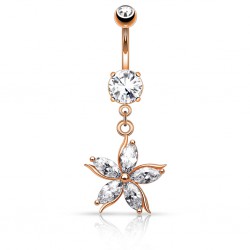 Piercing nombril fleur 58 - Rose lignes en acier