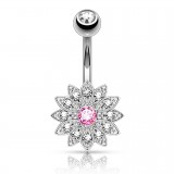 Piercing nombril fleur 65 - Multistrass rose