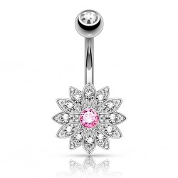 Piercing nombril fleur 65 - Multistrass rose