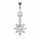 Piercing nombril fleur 70 - Gris cristaux et perle