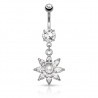 Piercing nombril fleur 70 - Gris cristaux et perle