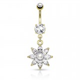Piercing nombril fleur 70 - Jaune cristaux et perle