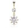 Piercing nombril fleur 70 - Jaune cristaux et perle