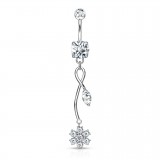 Piercing nombril fleur 48 - Longue tige et feuille grise
