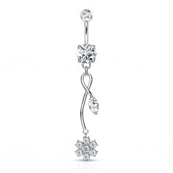 Piercing nombril fleur 48 - Longue tige et feuille grise