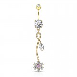 Piercing nombril fleur 48 - Longue tige et feuille jaune