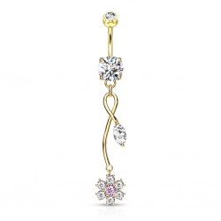 Piercing nombril fleur 48 - Longue tige et feuille jaune