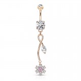 Piercing nombril fleur 48 - Longue tige et feuille rose