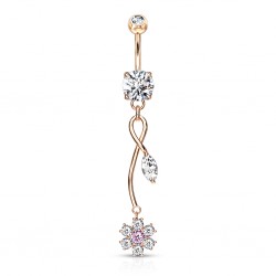 Piercing nombril fleur 48 - Longue tige et feuille rose