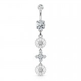 Piercing nombril fleur 49 - Deux fleurs pendantes grises