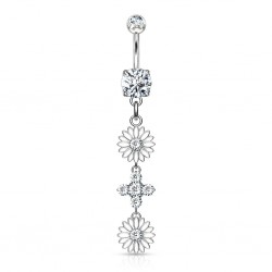 Piercing nombril fleur 49 - Deux fleurs pendantes grises