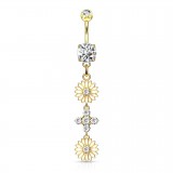 Piercing nombril fleur 49 - Deux fleurs pendantes jaunes