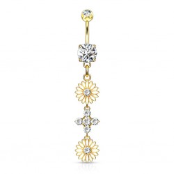 Piercing nombril fleur 49 - Deux fleurs pendantes jaunes