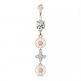 Piercing nombril fleur 49 - Deux fleurs pendantes roses