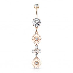 Piercing nombril fleur 49 - Deux fleurs pendantes roses