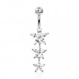 Piercing nombril fleur 50 - Trois fleurs cristaux gris