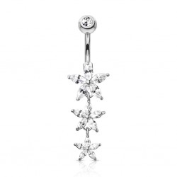 Piercing nombril fleur 50 - Trois fleurs cristaux gris
