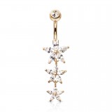 Piercing nombril fleur 50 - Trois fleurs cristaux rose