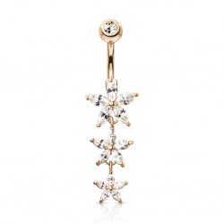 Piercing nombril fleur 50 - Trois fleurs cristaux rose