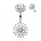 Piercing nombril fleur 51 - Gris haut et bas cristaux