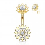 Piercing nombril fleur 51 - Jaune haut et bas cristaux