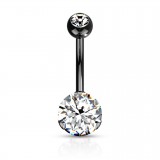 Piercing nombril cristal 39 - Noir cristal rond transparent