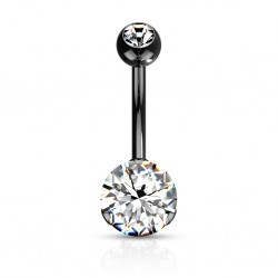 Piercing nombril cristal 39 - Noir cristal rond transparent