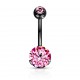 Piercing nombril cristal 39 - Noir cristal rond rose
