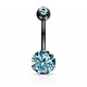 Piercing nombril cristal 39 - Noir cristal rond bleu-clair