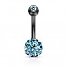 Piercing nombril cristal 39 - Noir cristal rond bleu-clair