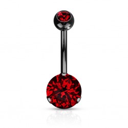 Piercing nombril cristal 39 - Noir cristal rond rouge