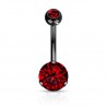 Piercing nombril cristal 39 - Noir cristal rond rouge