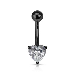 Piercing nombril cristal 41 - Plaqué titane noir coeur