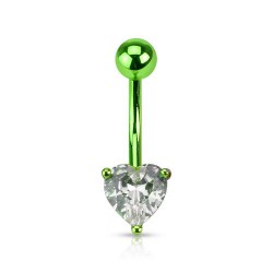 Piercing nombril cristal 41 - Plaqué titane vert-pomme coeur