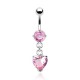 Piercing nombril cristal cœur pendant rose (01)